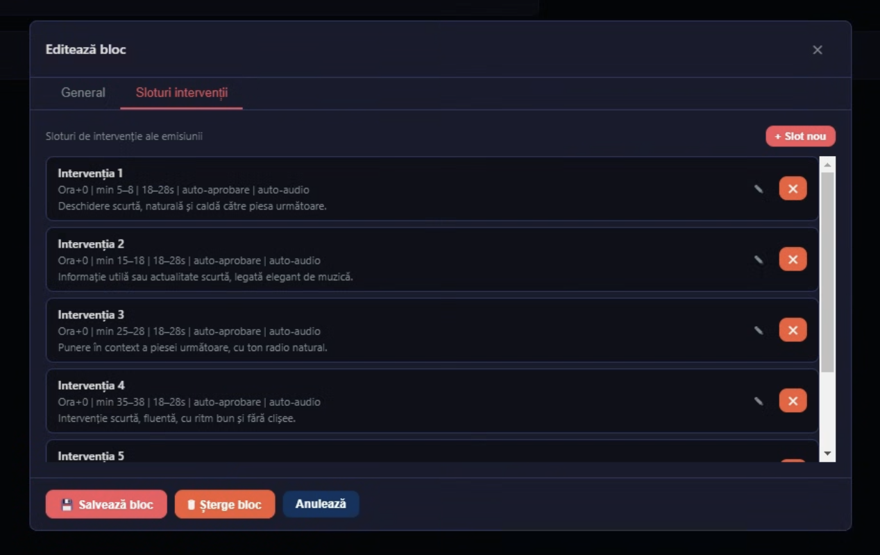 Editing intervention slots in RadioAI DJ
